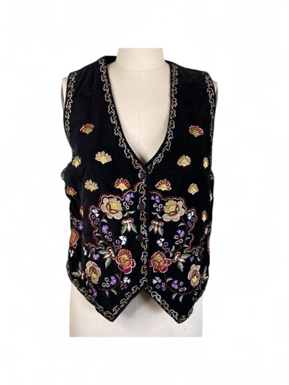 new directions Black Velvet Embroidered Floral Vest